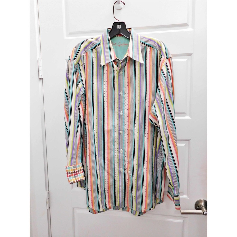 Robert Graham 100% Cotton Multicolor Stripe Button Down Shirt L - Picture 1 of 4